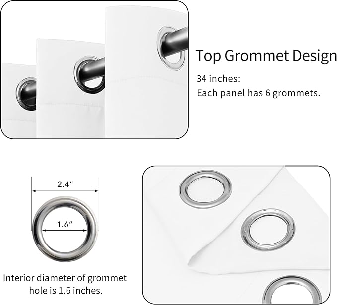 Easy-Going Curtains for Bedroom, Solid Thermal Insulated Grommet and Noise Reduction Window Drapes, Room Curtains for Living Room, 2 Panels (34x54 in, White)-Ruum Studio Home