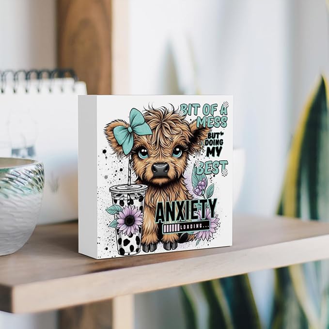 Highland Cow Western Sunflower Decor, Highland Cow Gifts for women, Highland Cow Baby Decor, Highland Cow Nursery Decor, Wooden Box Decor Sign for Home Farmhouse Office Living Room Table Shelf Tiered-Ruum Studio Home