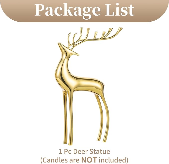 Sziqiqi Reindeer Sculpture for Christmas Table Centerpieces - Gold Brass Deer Antler Statue Decor Metal Elk Figurine Modern Stag Sculpture for Christmas Decorations Indoor Animal Rein Deer Ornaments-Ruum Studio Home