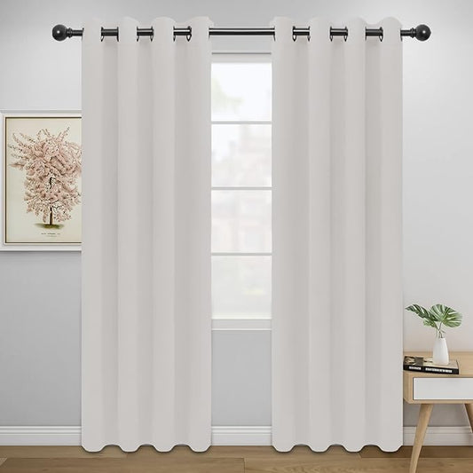 Easy-Going Blackout Curtains for Bedroom, Solid Thermal Insulated Grommet and Noise Reduction Window Drapes, Room Darkening Curtains for Living Room, 2 Panels (52x84 in, Light Linen)-Ruum Studio Home
