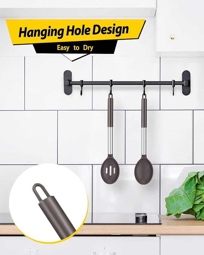 Pack of 2 Large Silicone Cooking Spoons,Non Stick Solid Basting Spoon,Heat-Resistant Kitchen Utensils for Mixing,Serving,Draining,Stirring (CHOCOLATE)-Ruum Studio Home