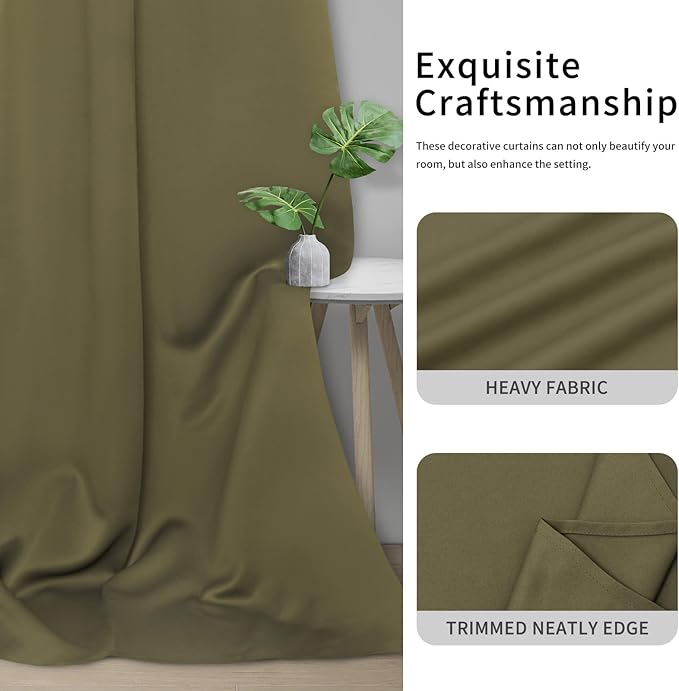 Easy-Going Blackout Curtains for Bedroom, Solid Thermal Insulated Grommet and Noise Reduction Window Drapes, Room Darkening Curtains for Living Room, 2 Panels(46x84 in, Khaki)-Ruum Studio Home