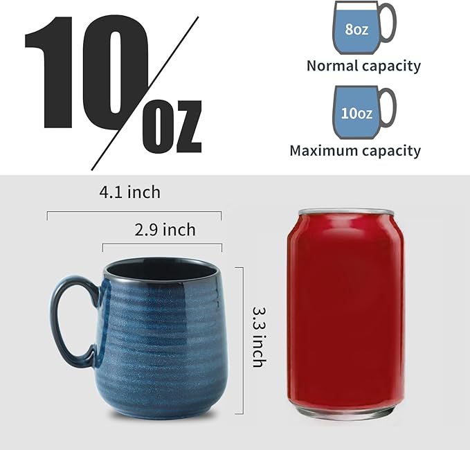 Hasense Espresso Cups 8 oz, Small Coffee Cups Set of 6, Ceramic Mugs with Handle for Coffee, Tea, Cappuccino and Mocha, Dishwasher & Microwave Safe, Blue-Ruum Studio Home