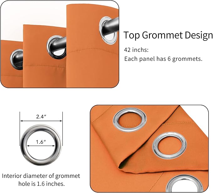 Easy-Going Blackout Curtains for Bedroom, Solid Thermal Insulated Grommet and Noise Reduction Window Drapes, Room Darkening Curtains for Living Room, 2 Panels(42x63 in, Orange)-Ruum Studio Home
