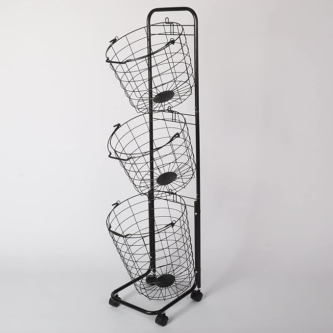 3 Tier Laundry Basket with Rolling Lockable Wheels Wire Metal Sorter Storage Trolley Shelf Basket Durable Metal Sorter Clothes Storage Trolley Shelf with Removable Hamper for Organizing Clothes-Ruum Studio Home