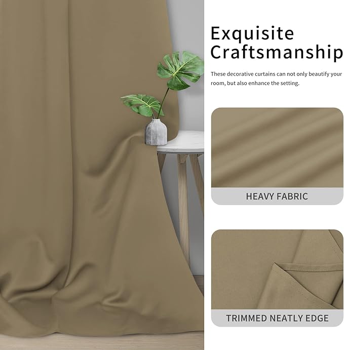 Easy-Going Blackout Curtains for Bedroom, Solid Thermal Insulated Grommet and Noise Reduction Window Drapes, Room Darkening Curtains for Living Room, 2 Panels(46x84 in, Tan)-Ruum Studio Home
