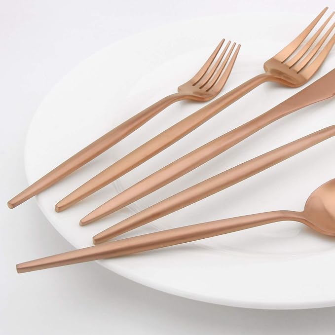 Matte Rosegold Silverware Set, Vanys 20 Piece Stainless Steel Cutlery Flatware Set, Kitchen Utensil Sets for 4, Tableware With Knife Spoons And Forks Set, Satin Finished Polished-Ruum Studio Home
