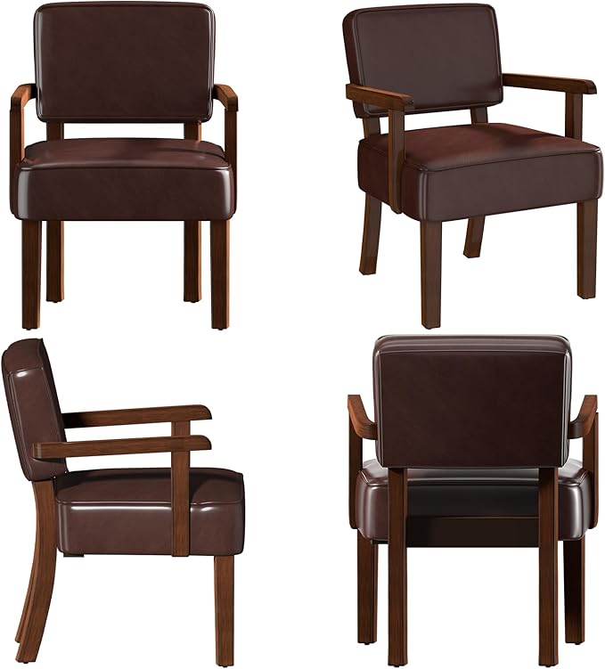 Accent Chair, PU Leather Living Room Chairs Oversized with Soft Seat and Armrests, Armchair for Bedroom, Dinning, Reading, Waiting Rooms (Leather Cherry)-Ruum Studio Home