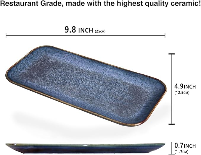 Porcelain Dinner Plates set dessert salad dish Set of 4,Main Dish for Steak,Bread, Pasta,Salad, Microwave Oven and Dishwasher Safe,Scratch Resistant Reusable 9.8 INCH Rectangular-Ruum Studio Home