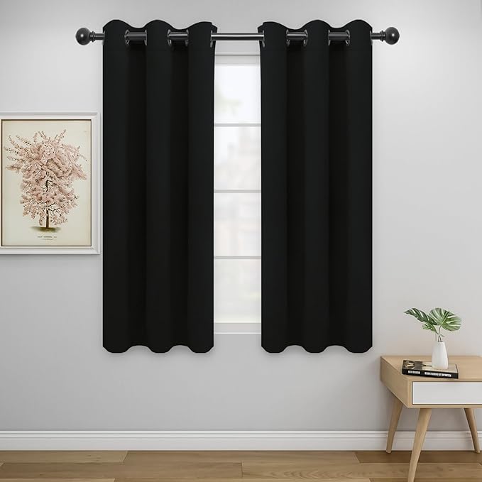 Easy-Going Blackout Curtains for Bedroom, Solid Thermal Insulated Grommet and Noise Reduction Window Drapes, Room Darkening Curtains for Living Room, 2 Panels (34x54 in, Black)-Ruum Studio Home