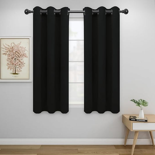Easy-Going Blackout Curtains for Bedroom, Solid Thermal Insulated Grommet and Noise Reduction Window Drapes, Room Darkening Curtains for Living Room, 2 Panels (34x54 in, Black)-Ruum Studio Home