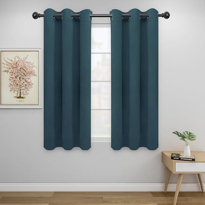Easy-Going Blackout Curtains for Bedroom, Solid Thermal Insulated Grommet and Noise Reduction Window Drapes, Room Darkening Curtains for Living Room, 2 Panels (34x54 in, Bluestone)-Ruum Studio Home