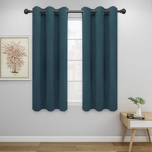 Easy-Going Blackout Curtains for Bedroom, Solid Thermal Insulated Grommet and Noise Reduction Window Drapes, Room Darkening Curtains for Living Room, 2 Panels (34x54 in, Bluestone)-Ruum Studio Home
