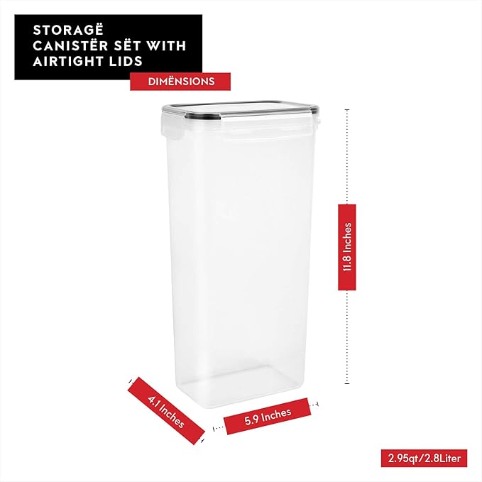 Airtight Food Storage Containers with Lids Set of 4-95 fl. oz Pasta storage Containers, BPA Free Plastic Spaghetti container - Air Tight Canisters for Kitchen Pantry Organization-Ruum Studio Home