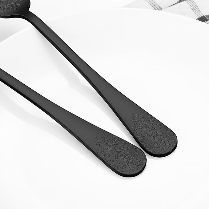 20 Pcs Black Silverware Set for 4 with Classical Flower Embossed Design, Food Grade Stainless Steel Flatware Set, Eating Utensils Sets Include Fork/Knife/Spoon, Cutlery Set, Dishwasher Safe-Ruum Studio Home