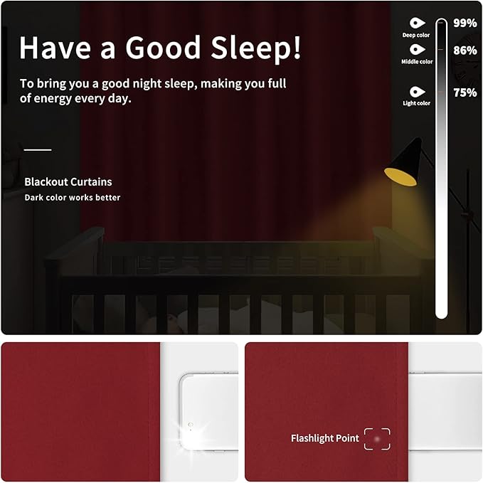 Easy-Going Blackout Curtains for Bedroom, Solid Thermal Insulated Grommet and Noise Reduction Window Drapes, Room Darkening Curtains for Living Room, 2 Panels (42x95 in, Christmas Red)-Ruum Studio Home