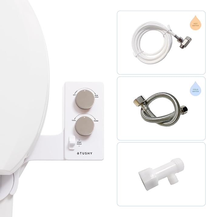 TUSHY Spa Warm Water Bidet Attachment for Toilet. Universal Fit, Easy Install (Requires Sink Access for Optional Temperature Control) Self Cleaning, Adjustable Pressure, Angle Control, Platinum Knob-Ruum Studio Home