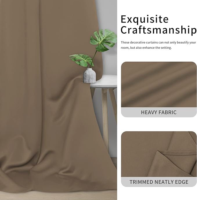 Easy-Going Blackout Curtains for Bedroom, Solid Thermal Insulated Grommet and Noise Reduction Window Drapes, Room Darkening Curtains for Living Room, 2 Panels (34x72 in, Camel)-Ruum Studio Home