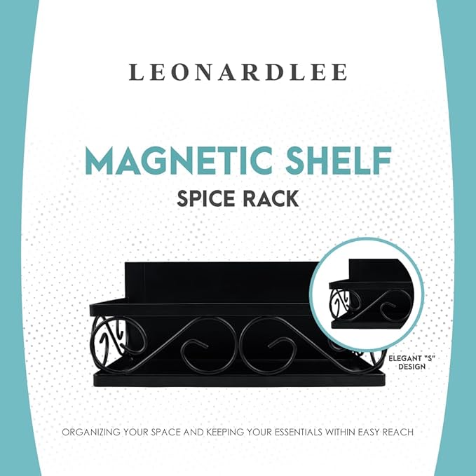 LEONARDLEE Magnetic spice Rack, Stronger Magnet with Wall Mount Option. 4 Removable Hooks, Perfect Space Saver for Kitchen- for Holding Spices, Jars, Bottle, cans (Pack of 2)-Ruum Studio Home