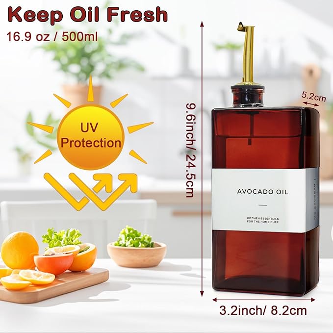 Olive Oil Dispenser Bottle for Kitchen - 16.9oz Dark Glass UV Protection, Oil and Vinegar Dispenser Set, Drip-Free Pourer, Kitchen Essential, Set of 2-Ruum Studio Home