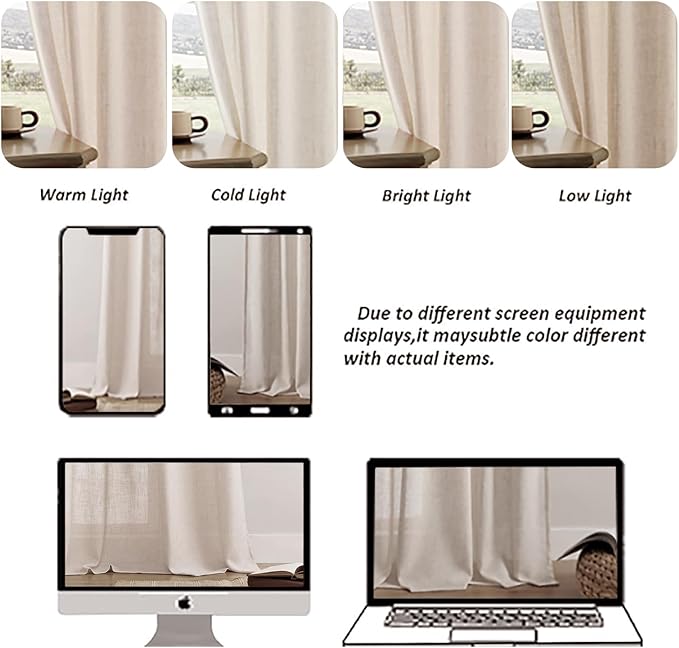 Joydeco Custom Linen Curtains for Living Room, Light Filtreing Curtain 1 Panel Light Filtering Rod Pocket Back Tab (Ecru, Custom Size)-Ruum Studio Home