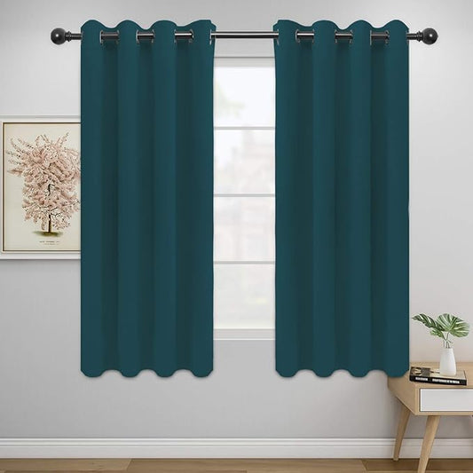 Easy-Going Blackout Curtains for Bedroom, Solid Thermal Insulated Grommet and Noise Reduction Window Drapes, Room Darkening Curtains for Living Room, 2 Panels (52x63 in,Peacock Blue)-Ruum Studio Home