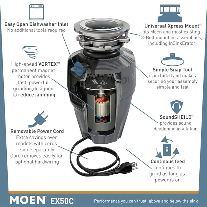 Moen Gray EX Series Prep Series 1/2 Horsepower Garbage Disposal, EX50C-Ruum Studio Home