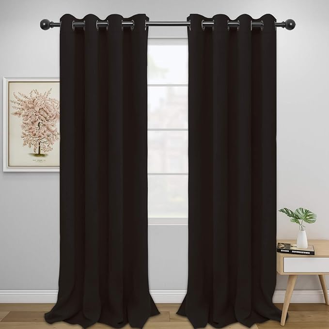Easy-Going Blackout Curtains for Bedroom, Solid Thermal Insulated Grommet and Noise Reduction Window Drapes, Room Darkening Curtains for Living Room, 2 Panels (52x96 in,Dark Brown)-Ruum Studio Home