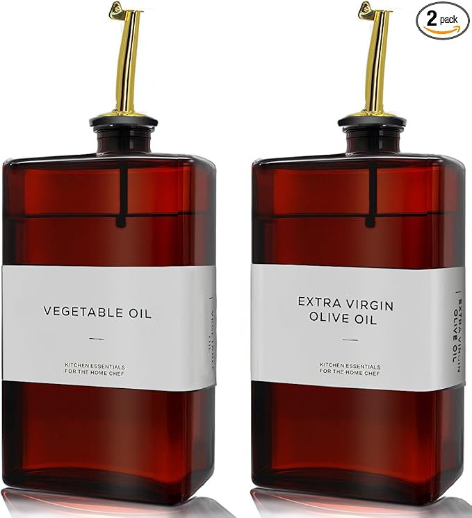 Olive Oil Dispenser Bottle for Kitchen - 11.8oz Dark Glass UV Protection, Oil and Vinegar Dispenser Set, Drip-Free Pourer, Kitchen Essential, 11.8oz, Set of 2-Ruum Studio Home