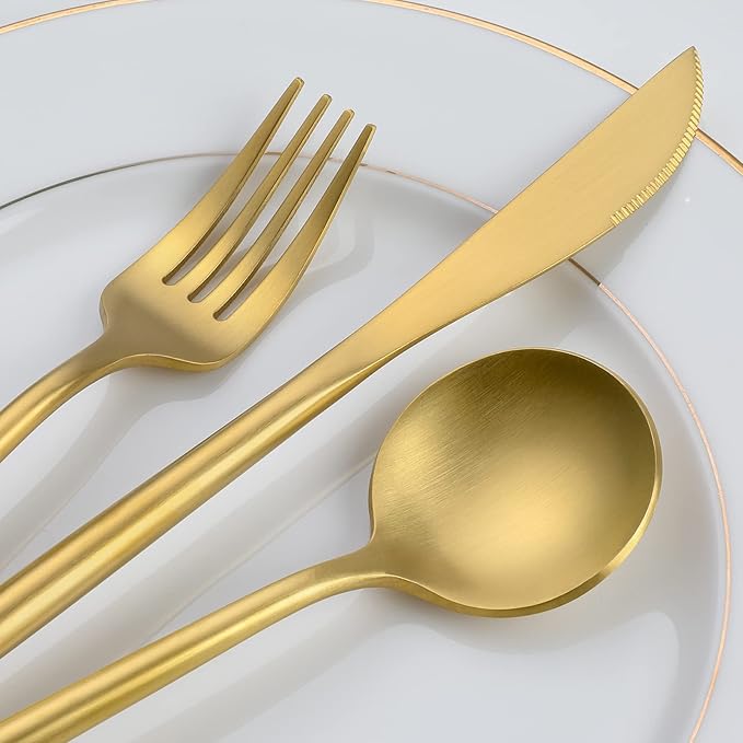 Matte Gold Silverware Set, OGORI 30-Piece Food Grade Stainless Steel Gold Flatware Set, Kitchen Utensil Set Service for 6, Tableware Cutlery Set for Home and Restaurant, Dishwasher Safe - Gift Box-Ruum Studio Home