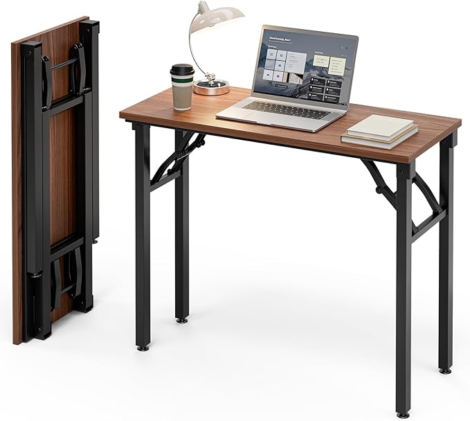 Frylr Small Folding Computer Desk β Portable 35.8 Inch Foldable Laptop Table, Collapsible and Compact for Easy Storage and Fast Setup, Lightweight for Small Spaces, Craft and Study Use, Dark Walnut