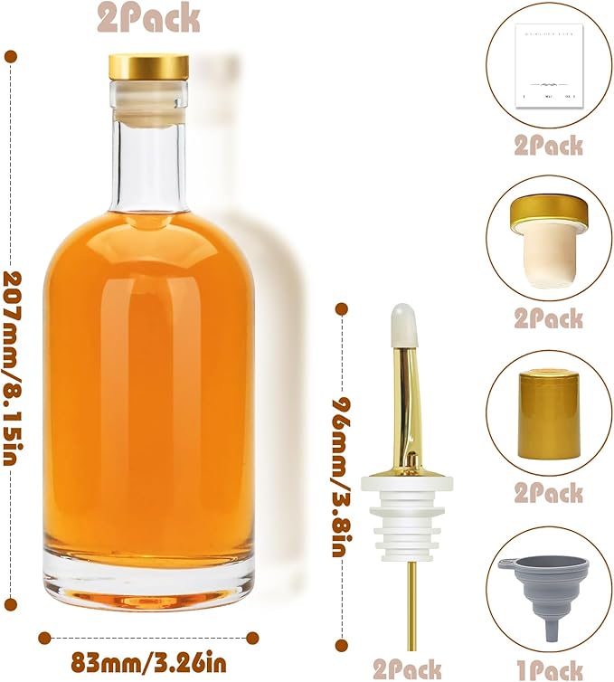 Olive Oil Dispenser Bottle for Kitchen, Clear Glass Oil and Vinegar Dispenser Set, Coffee Syrup Dispenser, Container With Metal Pour Spout, Airtight Lid, Funnel, Waterproof Labels (500ml-s-2 Pack)-Ruum Studio Home
