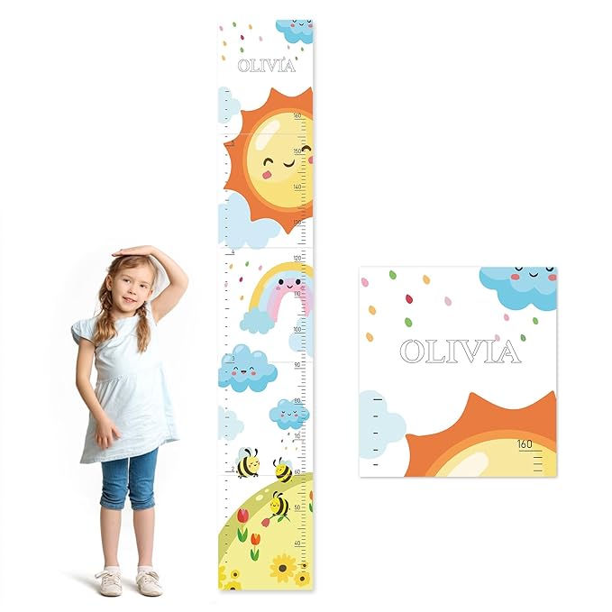 Personalized Name Growth Chart for Wall, Sun Rainbow Height Chart for Kids, No-Drill Growth Chart for Wall, Perfect as Kids Room Decor & Thoughtful Birthday Gift for Boys and Girls-Ruum Studio Home