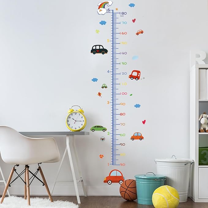 Cartoon Car Self-adheve Vinyl Nursery Wall Decal Baby Growth Chart Sticker for Bedroom Play Room-Ruum Studio Home