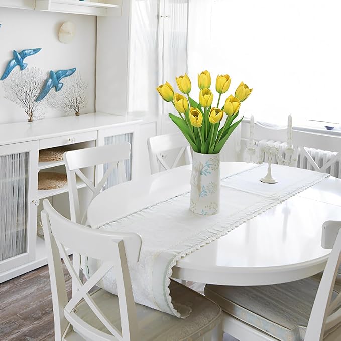 Artificial Tulips Flowers – 20" Long Stem Faux Tulips, 10PCS Real Touch Fake Yellow Tulip for Vase, Farmhouse, Kitchen, Spring & Wedding Home Decor-Ruum Studio Home