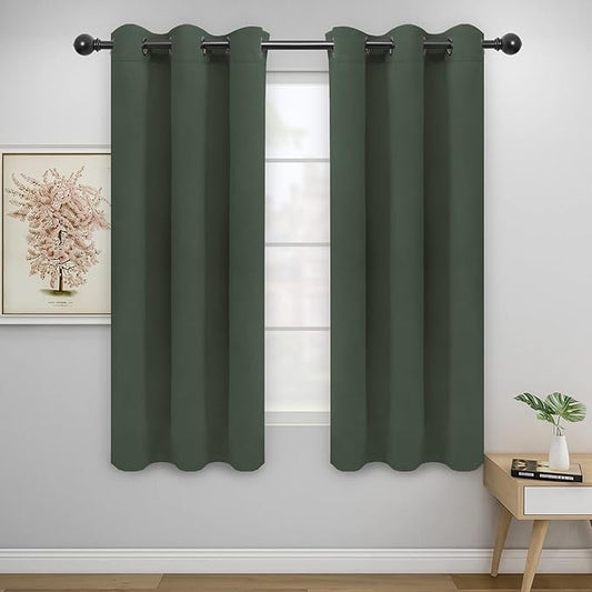 Easy-Going Blackout Curtains for Bedroom, Solid Thermal Insulated Grommet and Noise Reduction Window Drapes, Room Darkening Curtains for Living Room, 2 Panels(42x63 in, Greyish Green)-Ruum Studio Home