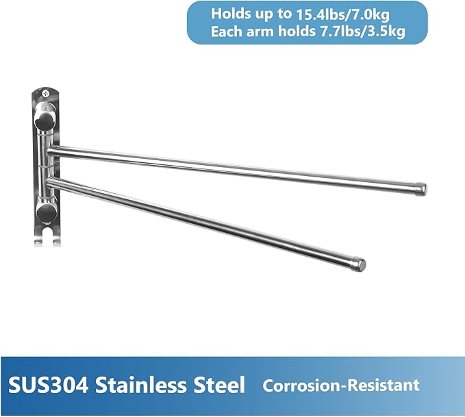 Wall Mounted Towel Rack JSVER 2 Arms Extended Swivel Towel Holder, SUS304 Stainless Steel Towel Racks for Bathroom, Kitchen-Ruum Studio Home