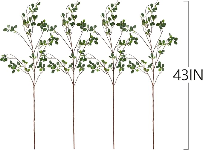 ucky Artificial Realistic Eucalyptus Stems,Decoration Greenery Stems ,43 Inch 4 Pcs, Realistic Touch Flexible Branches, Green Fake Plant, for Home Decor Tables Vases Garden Decoration-Ruum Studio Home