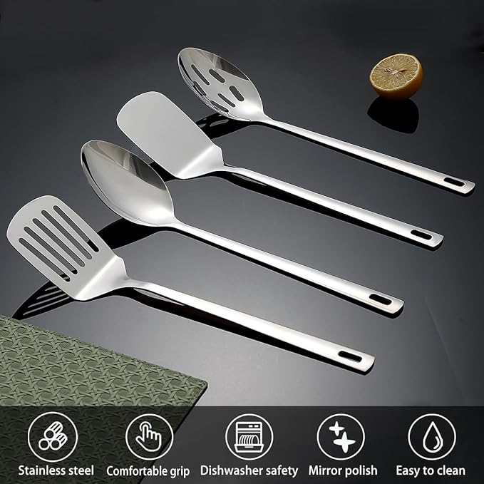 Homquen Stainless Steel Kitchen Utensils Set 4pcs, Cooking Utensils Set, Kitchen Tools Spatulas Set, Cooking Spoons, Home Essentials Kitchen Gadgets Accessories-Ruum Studio Home