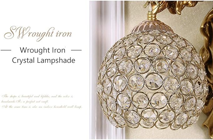 LITFAD Angel Wall Lamp Antique Spherical Sconce Light Decorated Bedside Lamp Clear Crystal 1 Light in Gold LED Wall Light for Bedroom Living Room Hotel - Right