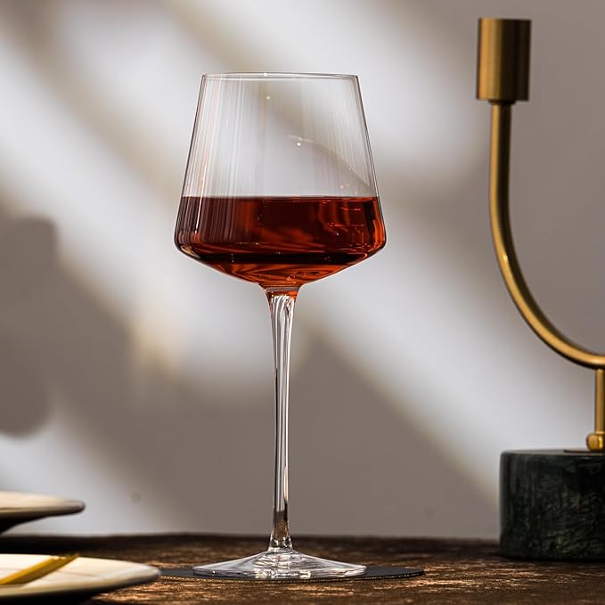 White Red Wine Glasses Set of 6 – 18oz Red Wine Glasses with Tall Long Stem,【Hand Blown】Crystal Wine Glasses- Square Wine Glasses with flat bottom, Wine gifts for Christmas, Wedding, Birthday,-Ruum Studio Home