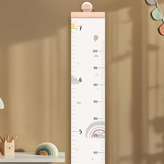 Growth Chart for Wall 7 Ft Height Chart with Keepsake Box & Hook Waterproof Canvas Measure Wall Ruler Removable Neutral Nursery Wall Decor for Baby Kids Toddlers-Ruum Studio Home
