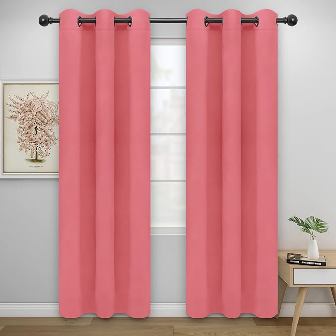 Easy-Going Blackout Curtains for Bedroom, Solid Thermal Insulated Grommet and Noise Reduction Window Drapes, Room Darkening Curtains for Living Room, 2 Panels(46x84 in, Pink)-Ruum Studio Home