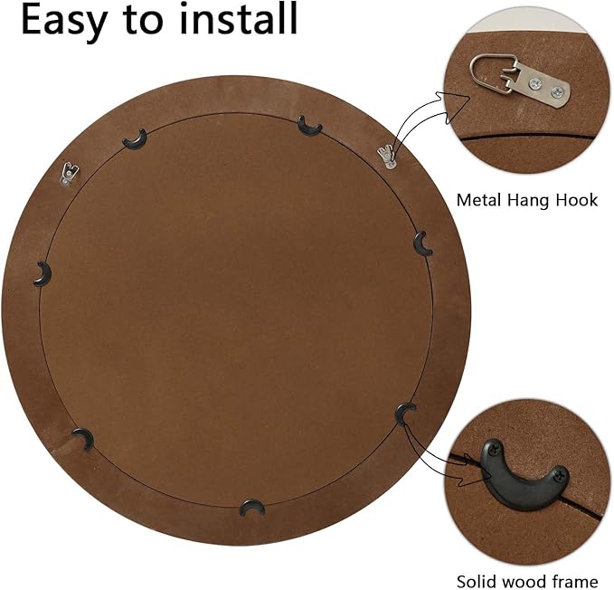 Round Bathroom Mirror for Vanity-Distressed Wood Circle Mirror, Farmhouse Entryway Mirror and Decorative Wall Mirrors for Living Room-Ruum Studio Home