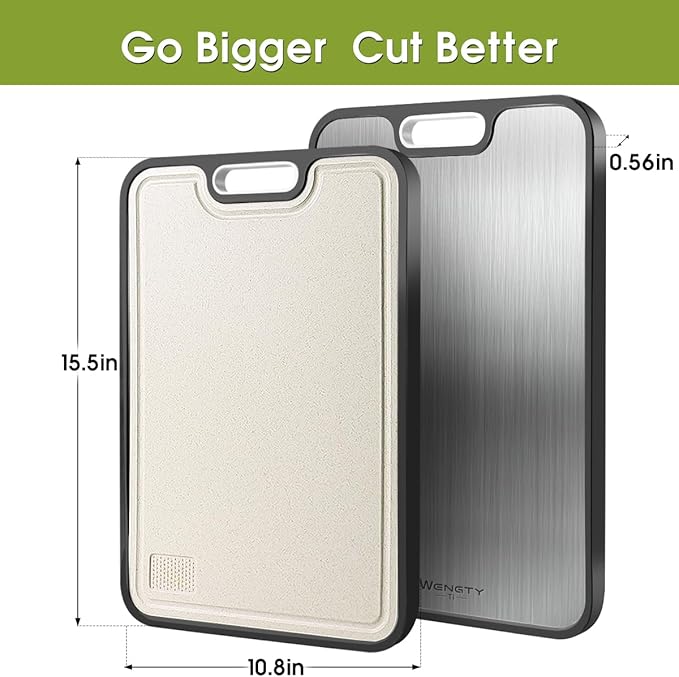 Titanium Cutting Boards for Kitchen, Double Sided Food-Grade Pure Titanium&Wheat Straw PP, Non-Toxic, Non-Slip, Dishwasher Safe, Ideal for Meat, Vegetables, Fruit 15.8 x 11''-Ruum Studio Home