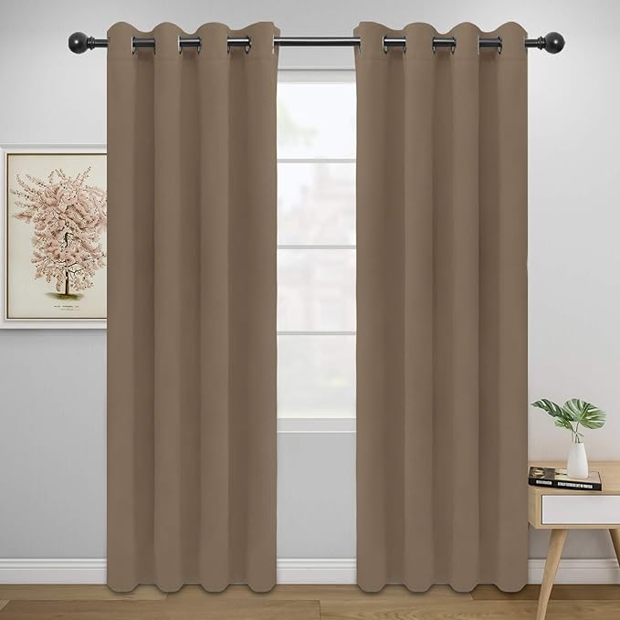 Easy-Going Blackout Curtains for Bedroom, Solid Thermal Insulated Grommet and Noise Reduction Window Drapes, Room Darkening Curtains for Living Room, 2 Panels (52x84 in,Camel)-Ruum Studio Home