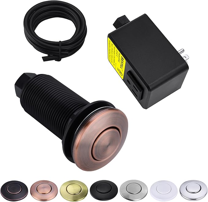 BESTILL Garbage Disposal Air Switch Kit - UL Listed, Cordless Sink Top Switch Button for Waste Disposer, Long Push Button with Brass Cover, Antique Copper, Compatible with all Garbage Disposals-Ruum Studio Home