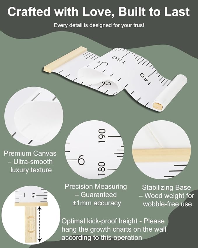 6.5FT Growth Chart for Kids with Wooden Keepsake Box - Children Height Measurement Kit Includes Marker Pen & Wall Hook, Height Tracker Ruler Baby Essentials, Nursery Room Decor Gift for Baby to Teen-Ruum Studio Home