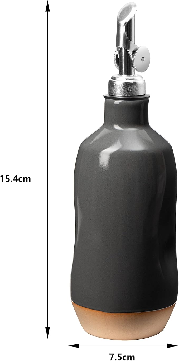 Olive Oil Dispenser Bottle Stoneware Ceramic, Cruet Protects to Reduce Oxidation, Suitable For Storage Of Oil, Vinegar, Coffee Syrups & Other Liquids - Stainless Steel Spout 14Oz-Ruum Studio Home