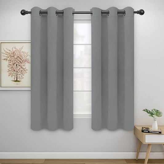 Easy-Going Blackout Curtains for Bedroom, Solid Thermal Insulated Grommet and Noise Reduction Window Drapes, Room Darkening Curtains for Living Room, 2 Panels(42x63 in, Light Gray)-Ruum Studio Home